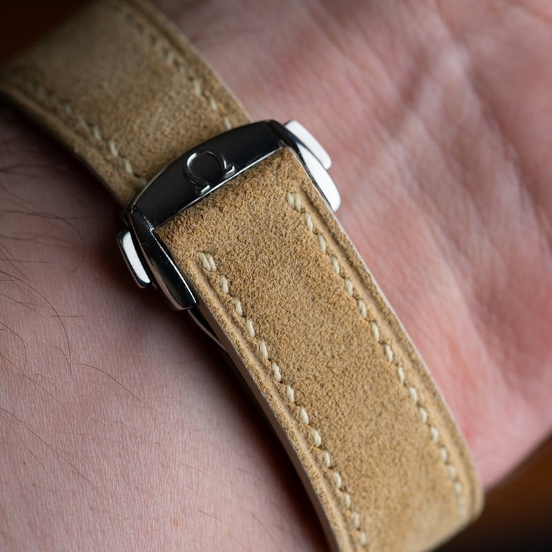 Cream Suede Omega-Style Deployant Strap