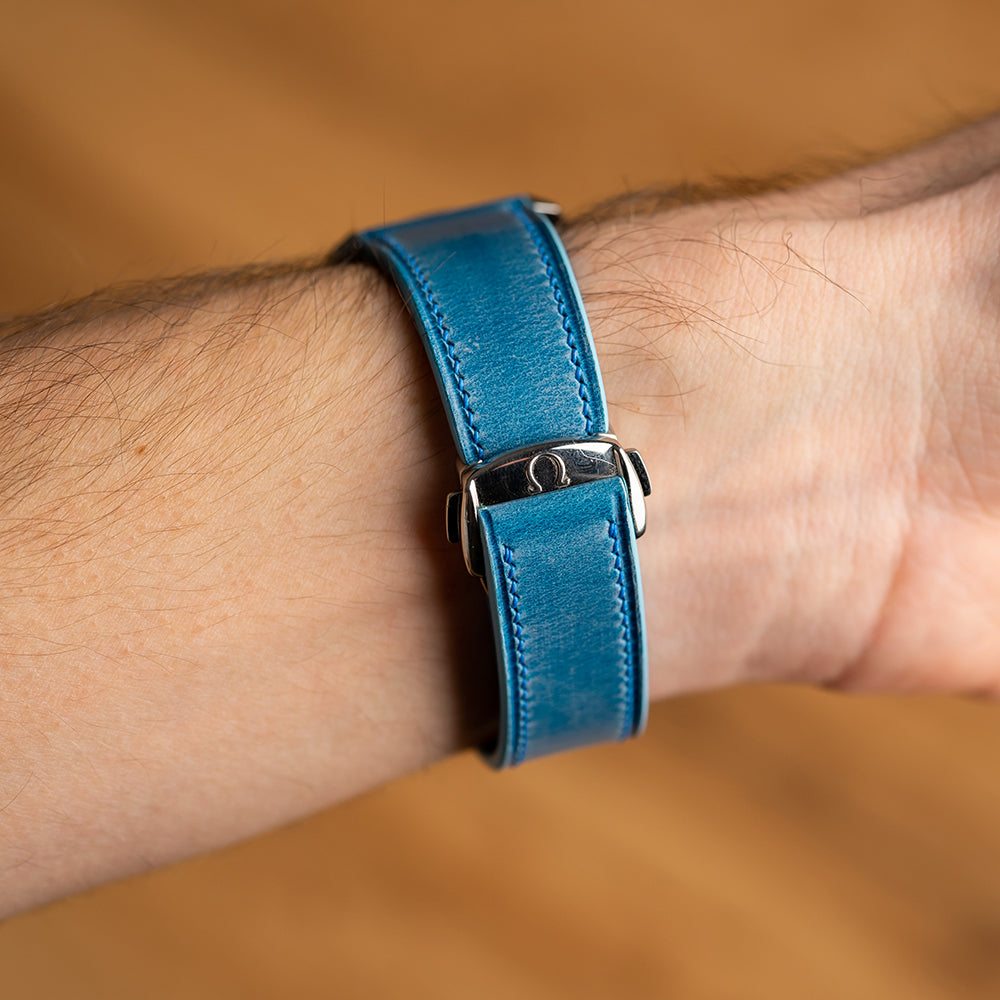 OMEGA オメガ ブレスレット レザー ブルー Waxed Turquoise LE Omega-Style Deployant Straps (5 pieces)