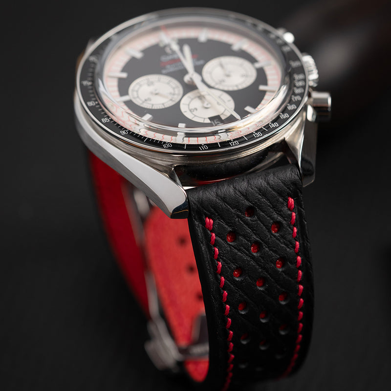 Classic Black Horween leather & red inlay leather