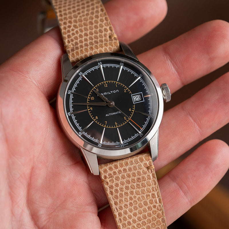 Tan lizard watch strap - minimal stitching design