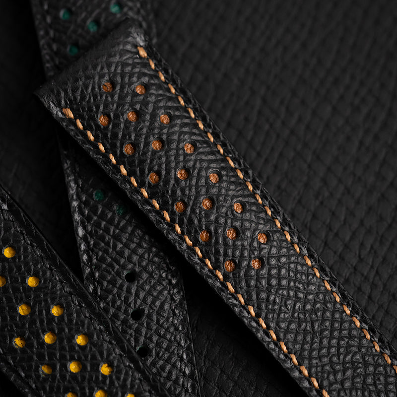 Black Epsom leather & orange goat inlay leather - padded rally design