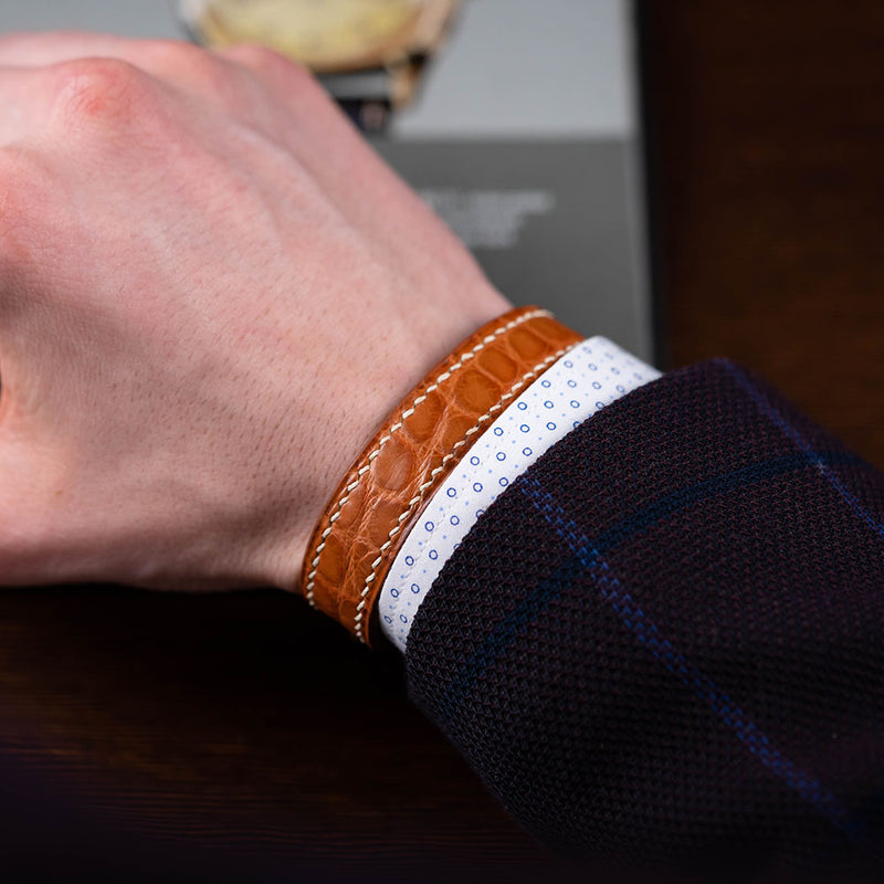 Round Scale Cognac Alligator Bracelet