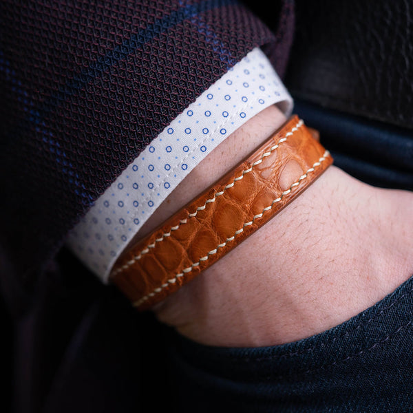 Alligator Cognac Leather Bracelet - Round Scale