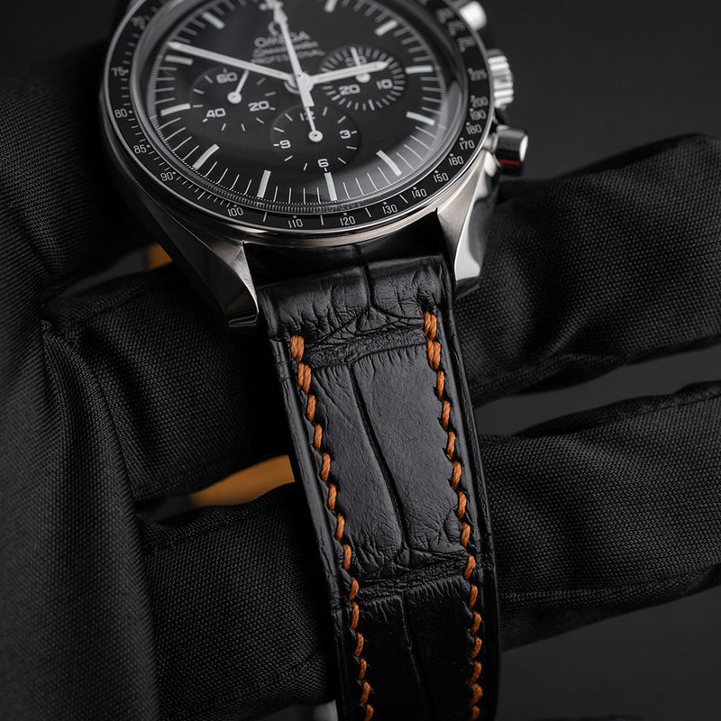 Black Alligator with brown hand-stitching - Classic Design