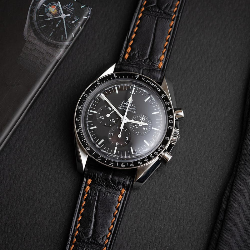 Classic Design - Black Alligator with brown hand-stitching
