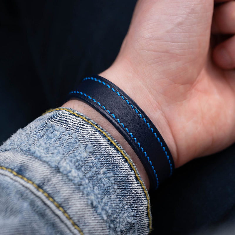 Blue calf leather bracelet & royal blue hand-stitching