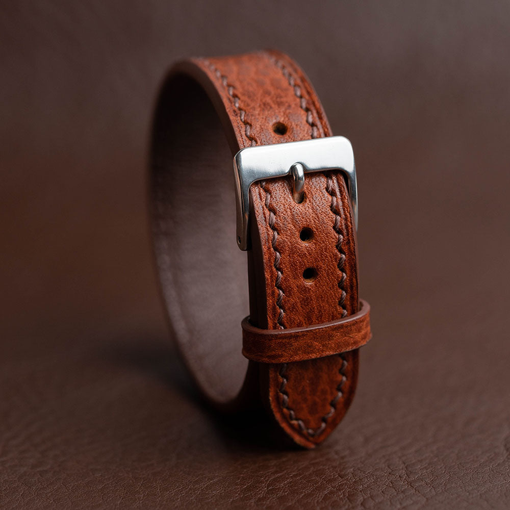 【Saint Laurent】dark brown chocolate calf leather bracelet Yves Saint Laurent Dark Brown Chocolate Calf Leather