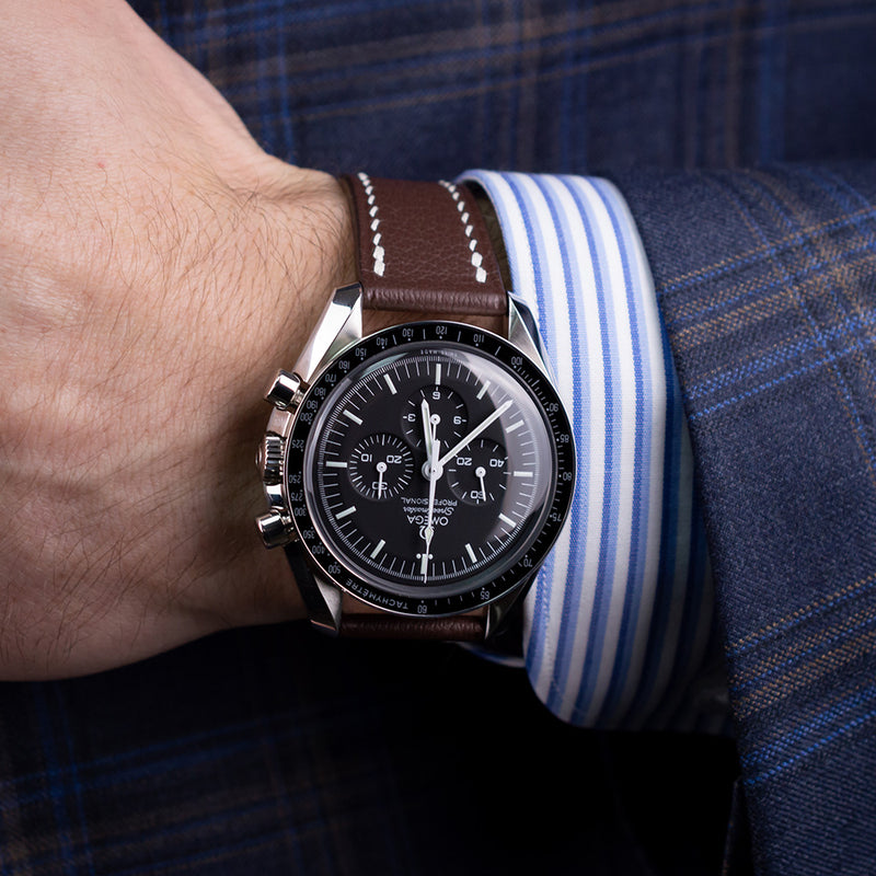 Example - Classic Chocolate Goat Leather Strap & White Hand Stitching 