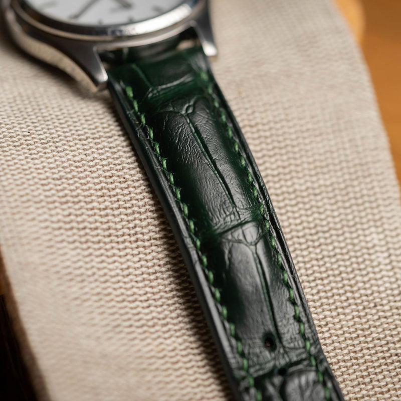 Green Alligator Leather & Green hand-stitching
