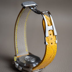 Classic Design - Omega-Style Deployant Yellow Ostrich Leg