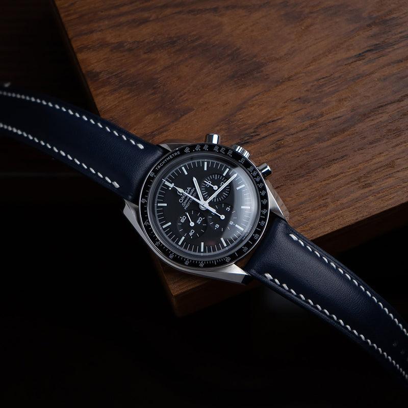 Example-Padded Blue Calf Leather Strap & White Stitching