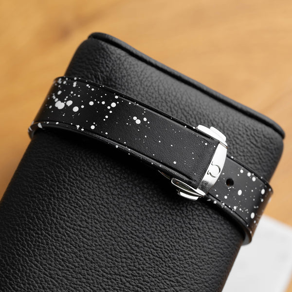 Black Buttero White paint-splatter Omega-Style Deployant strap
